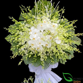 White luxury funeral flower stand Saigon